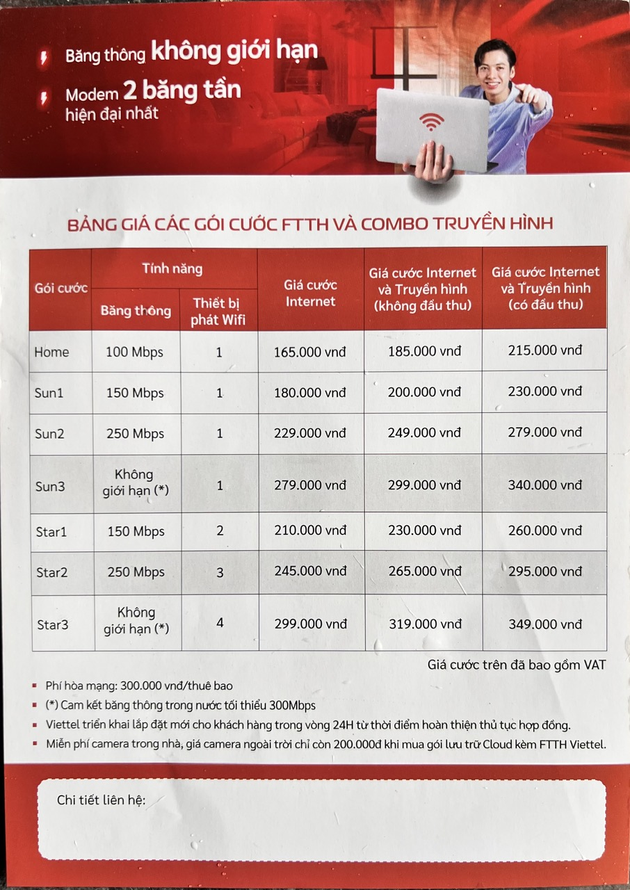 Bảng giá cáp quang Viettel Nghệ An
